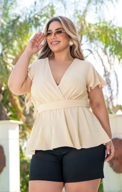 Blusinha Plus Size Fresquinha Estica Maguinha Solta Cinto